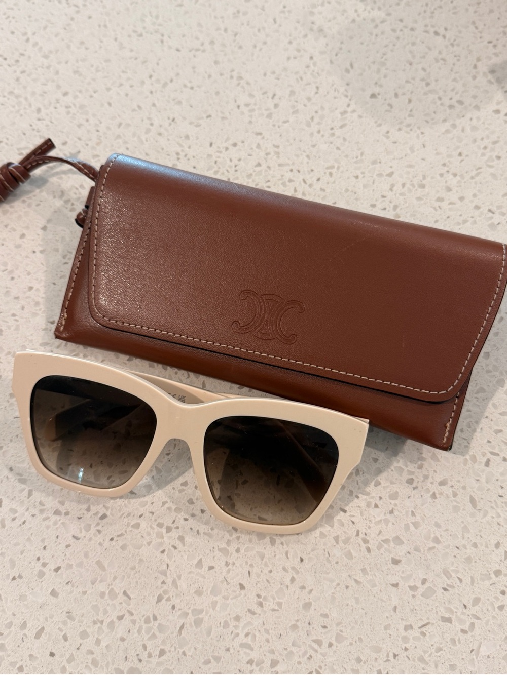 Celine Triomphe 09 Ivory Sunglasses with Brown Case